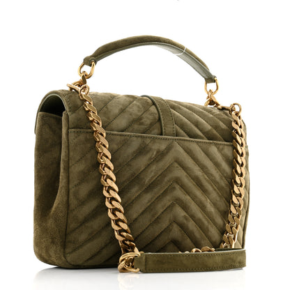 Saint Laurent Suede Matelasse Chevron Monogram Medium College Bag Loden Green 3 of 12
