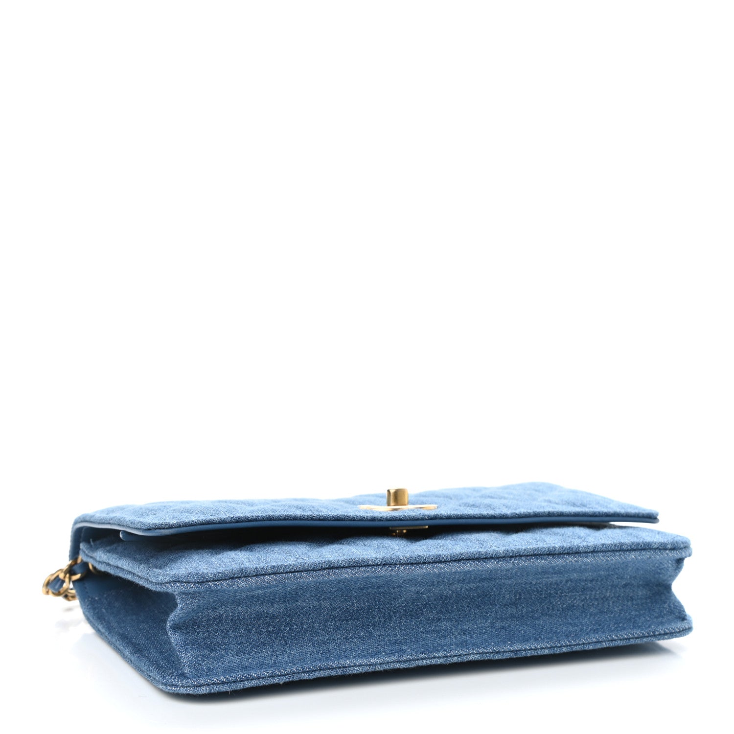 Chanel Denim Quilted CC Pearl Crush Wallet On Chain WOC Blue 4 of 12