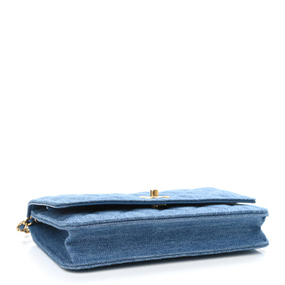 Chanel Denim Quilted CC Pearl Crush Wallet On Chain WOC Blue 4 of 12