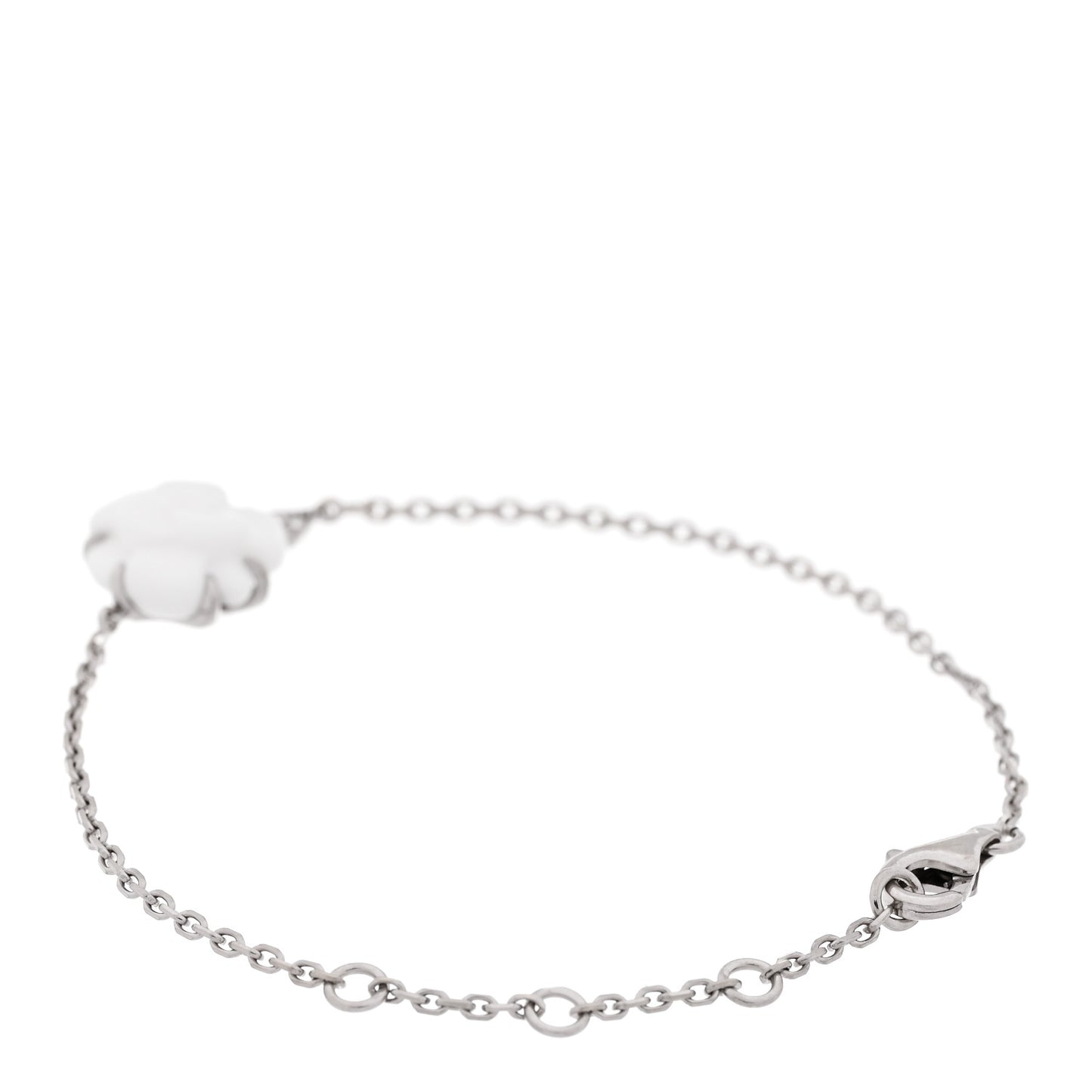 18K White Gold White Agate Diamond Camelia Sculpte Bracelet