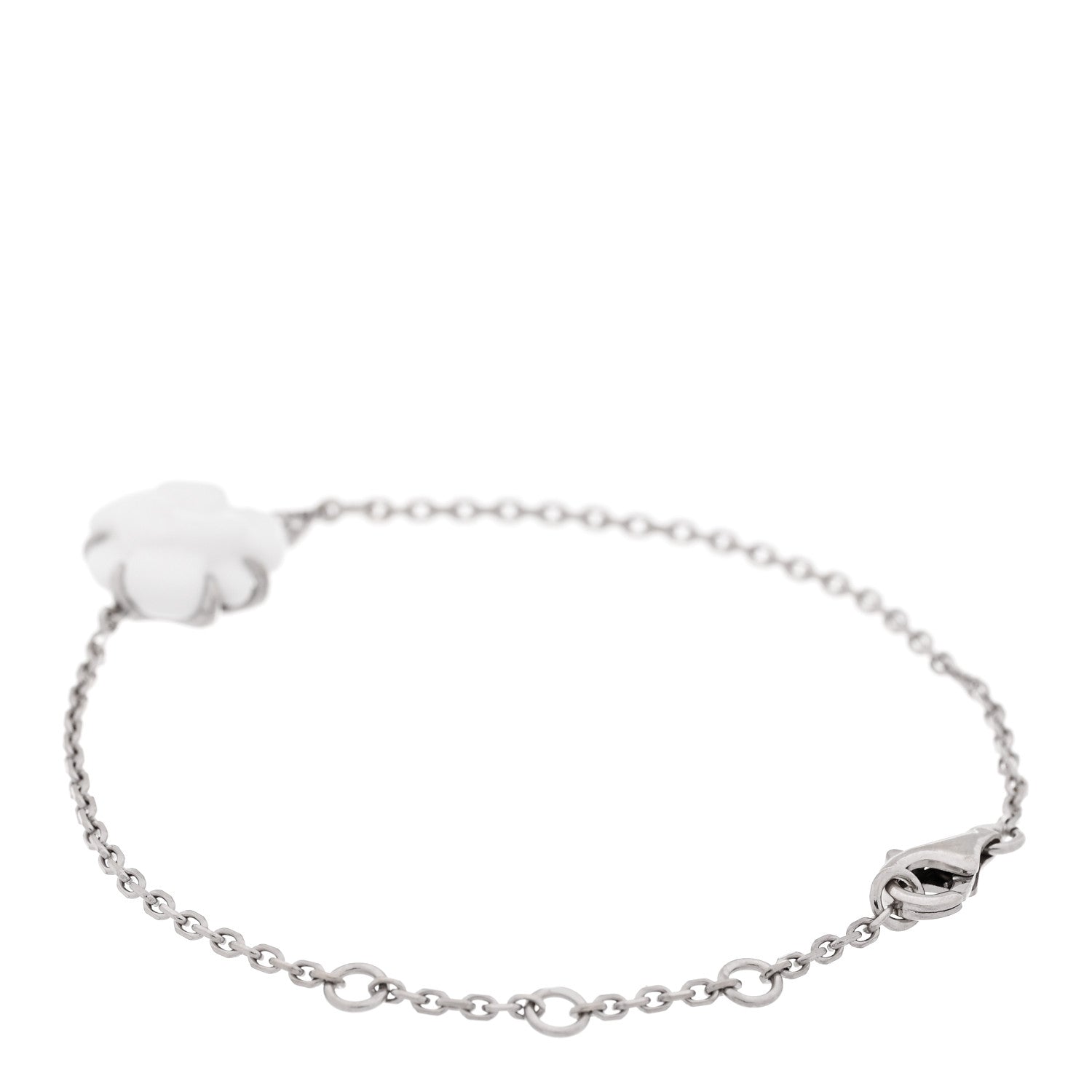 Chanel 18K White Gold White Agate Diamond Camelia Sculpte Bracelet 2 of 4