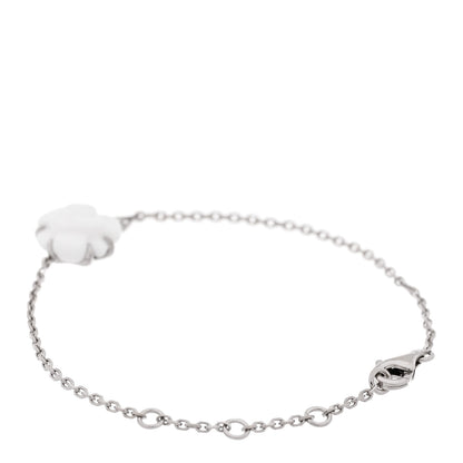 Chanel 18K White Gold White Agate Diamond Camelia Sculpte Bracelet 2 of 4