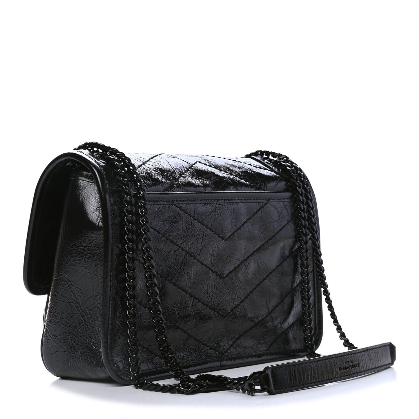 Crinkled Calfskin Matelasse Monogram Baby Niki Chain Satchel Black