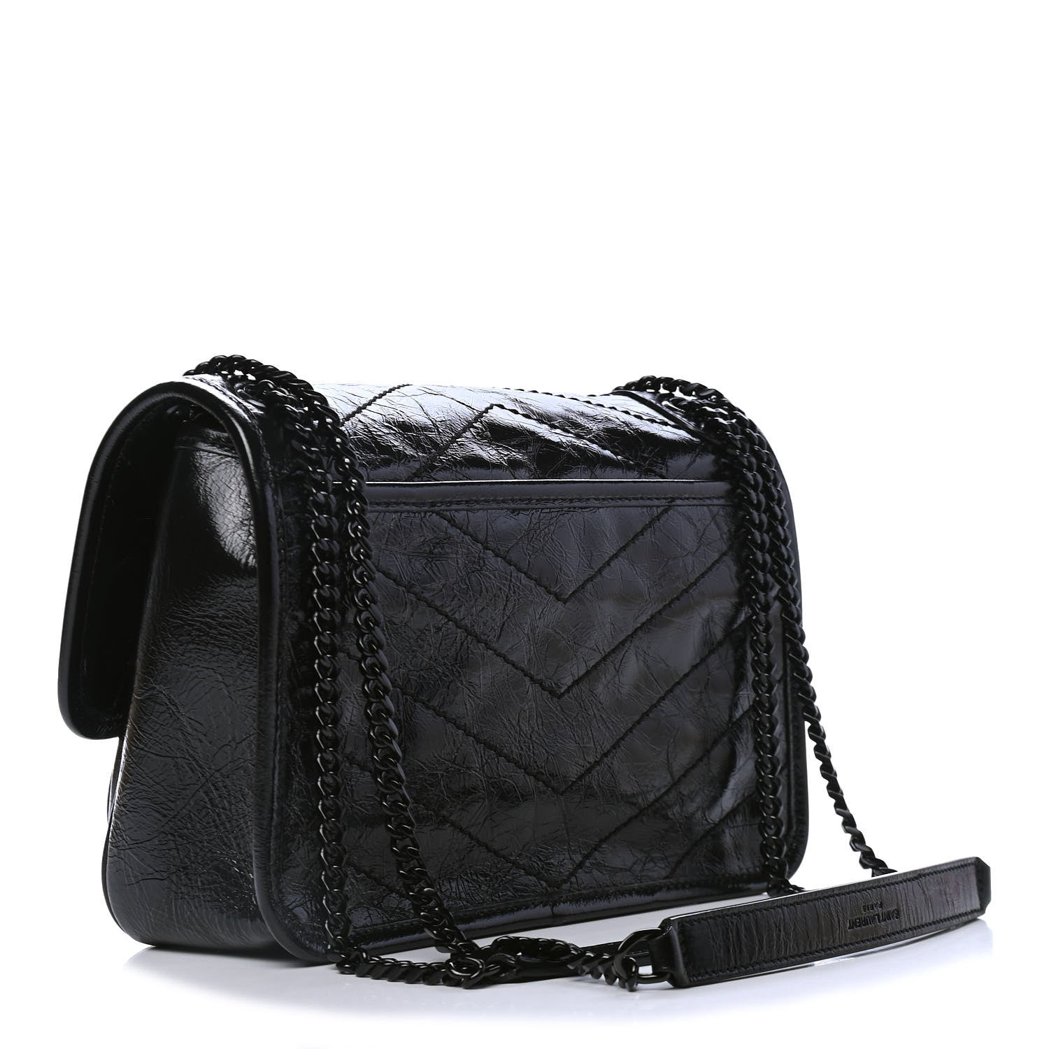 Saint Laurent Crinkled Calfskin Matelasse Monogram Baby Niki Chain Satchel Black 2 of 4