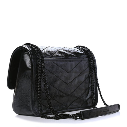 Saint Laurent Crinkled Calfskin Matelasse Monogram Baby Niki Chain Satchel Black 2 of 4