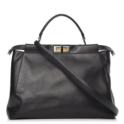 Fendi Vitello Suede Large Peekaboo Iconic Satchel Black 1 of 12