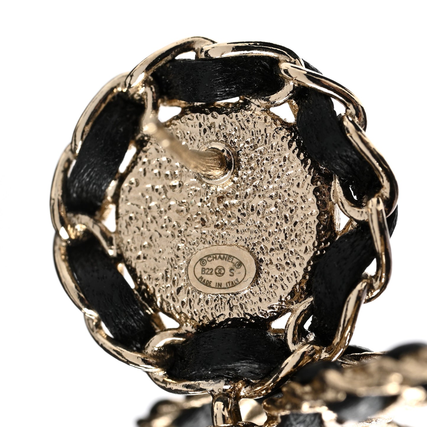 Lambskin CC Chain Drop Earrings Black Gold