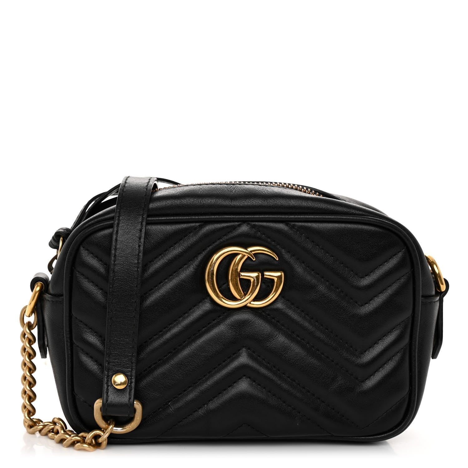 Gucci Calfskin Matelasse Mini GG Marmont Chain Shoulder Bag Black 2 of 19