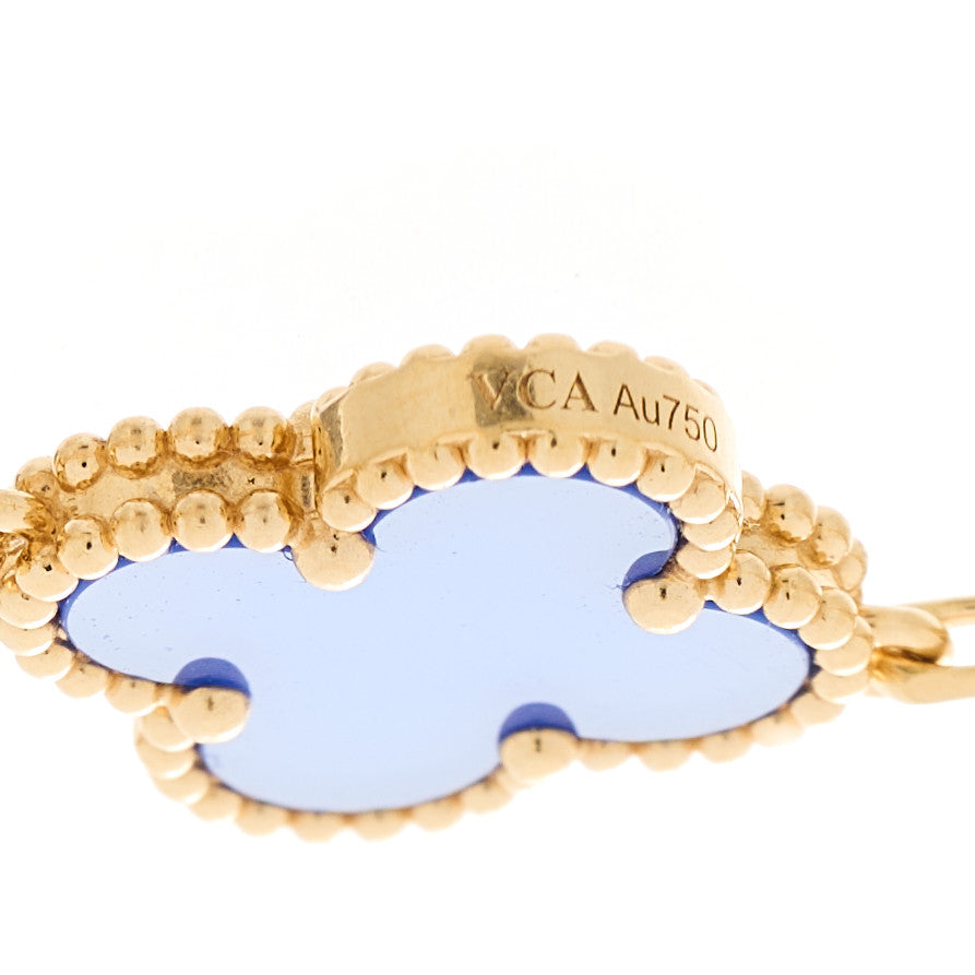 18K Yellow Gold Blue Agate 5 Motifs Vintage Alhambra Bracelet