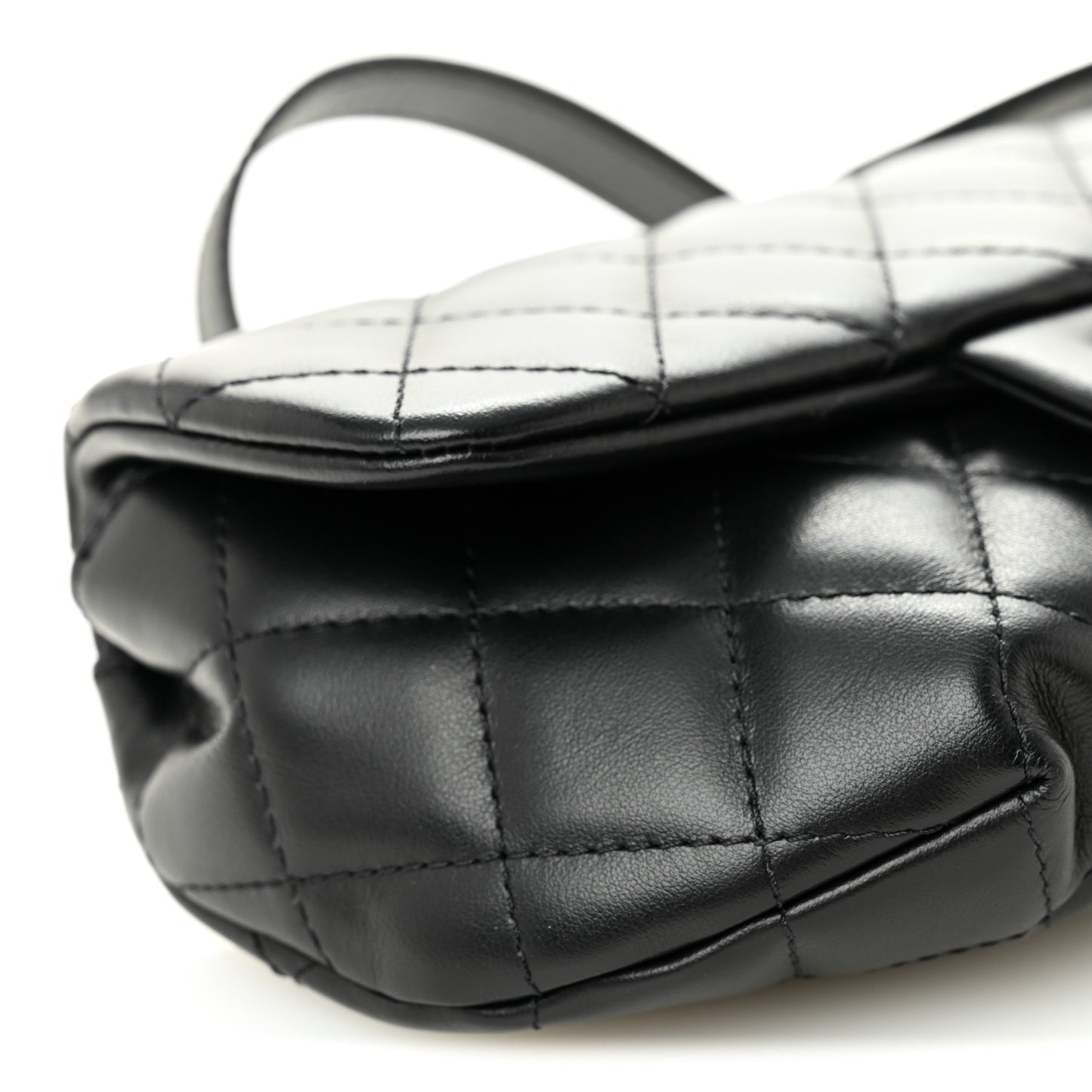 Calfskin Quilted CC Uniform Flap Belt Bag Black