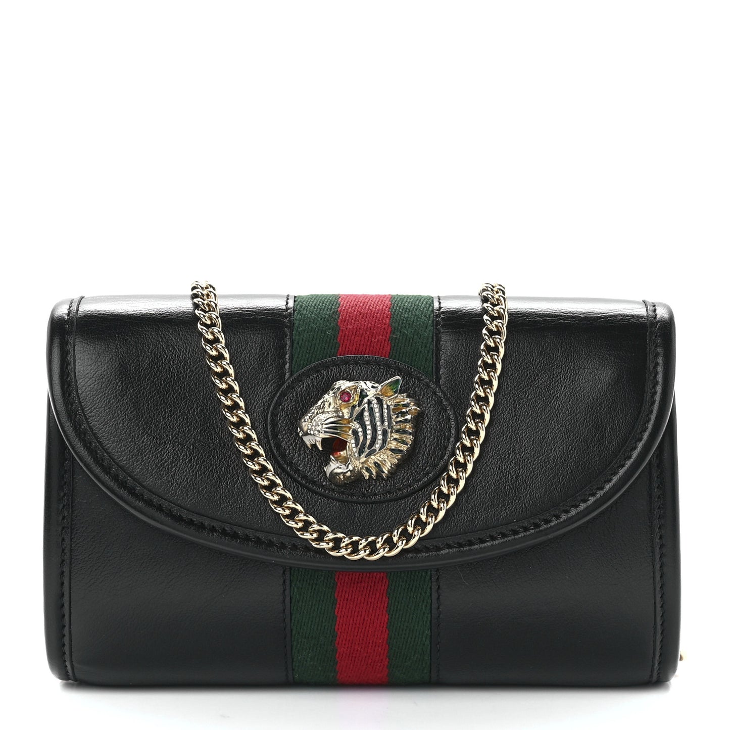 Textured Calfskin Web Mini Rajah Slim Flap Shoulder Bag Black