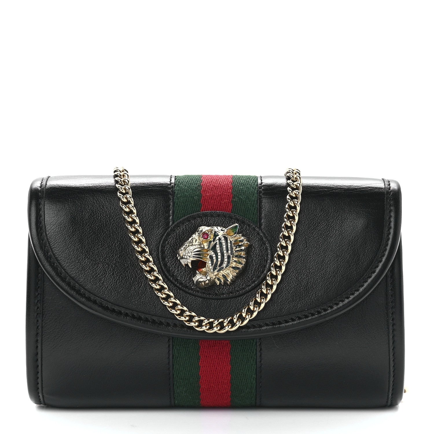 Gucci Textured Calfskin Web Mini Rajah Slim Flap Shoulder Bag Black 1 of 12