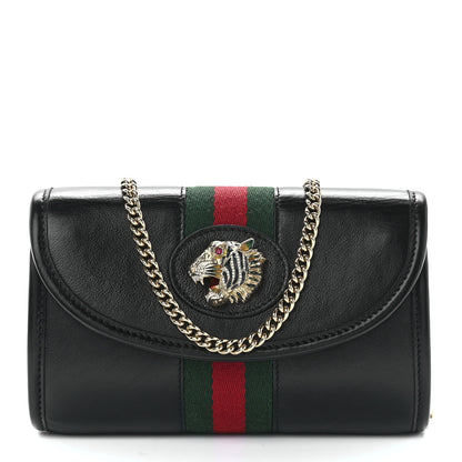 Gucci Textured Calfskin Web Mini Rajah Slim Flap Shoulder Bag Black 1 of 12