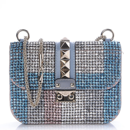 Valentino Garavani Vitello Crystal Embellished Small Glam Lock Rockstud Flap London Stone 1 of 9