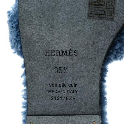 Hermes Woolskin Oran Sandals 35.5 Bleu 6 of 10