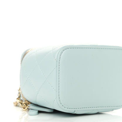 Chanel Lambskin Quilted Top Handle Mini Vanity Case With Chain Light Blue 9 of 13