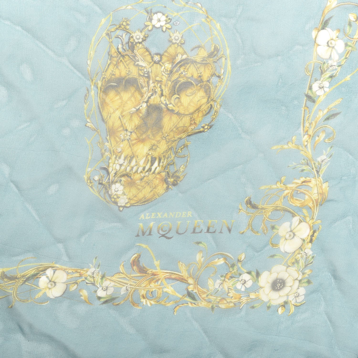 Alexander McQueen Modal Silk Flower Skull Scarf Blue 2 of 3