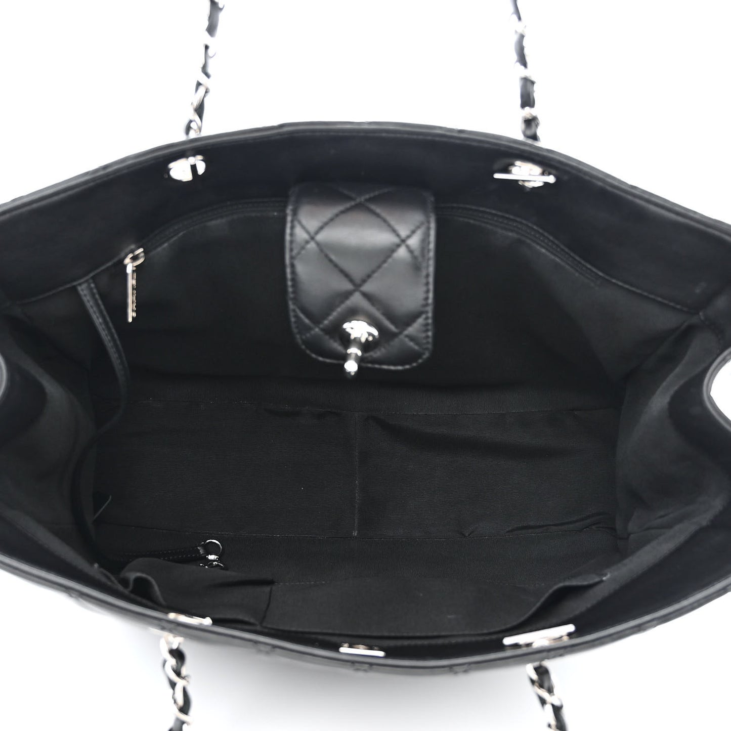 Calfskin Quilted Large Turn Lock Shopping Tote Black