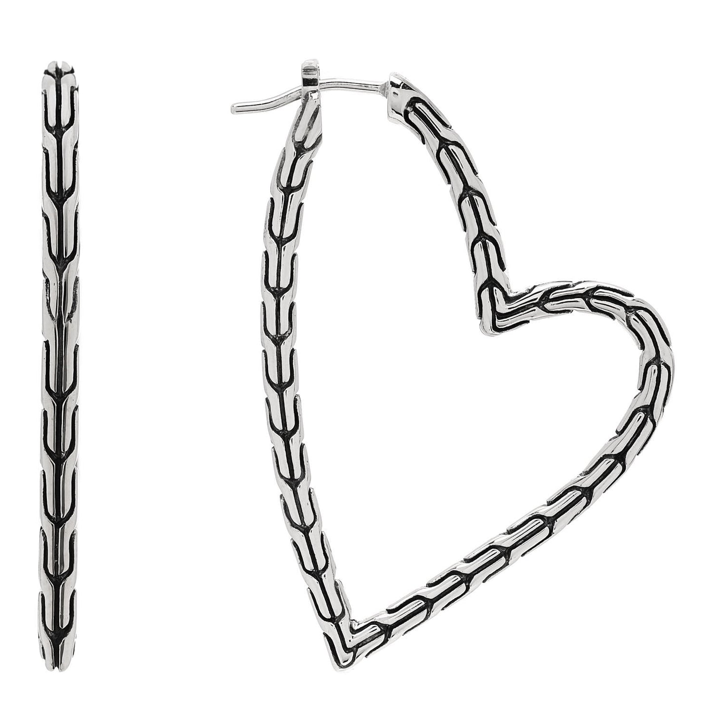 Sterling Silver Classic Chain Manah Heart Hoop Earrings