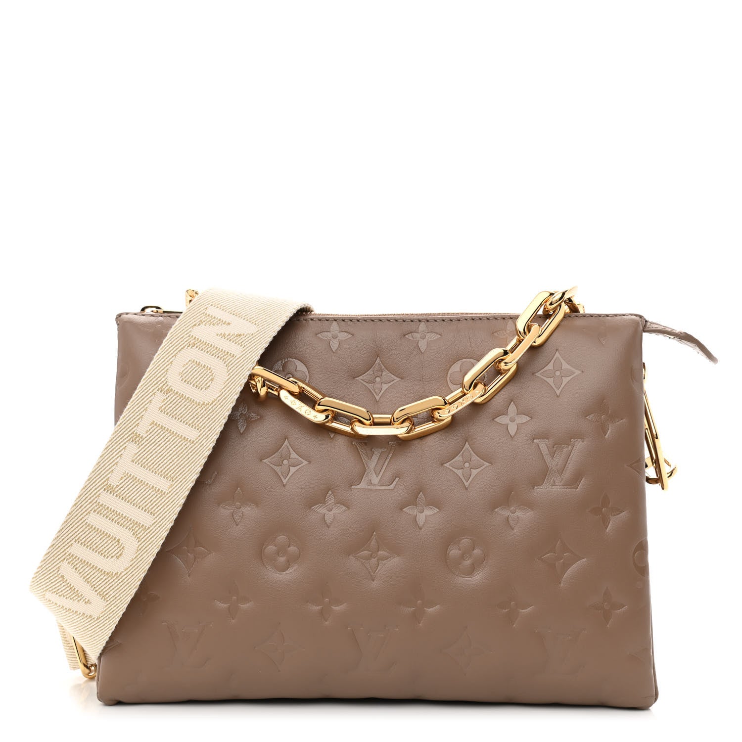 Louis Vuitton Lambskin Embossed Monogram Coussin PM Taupe 1 of 13