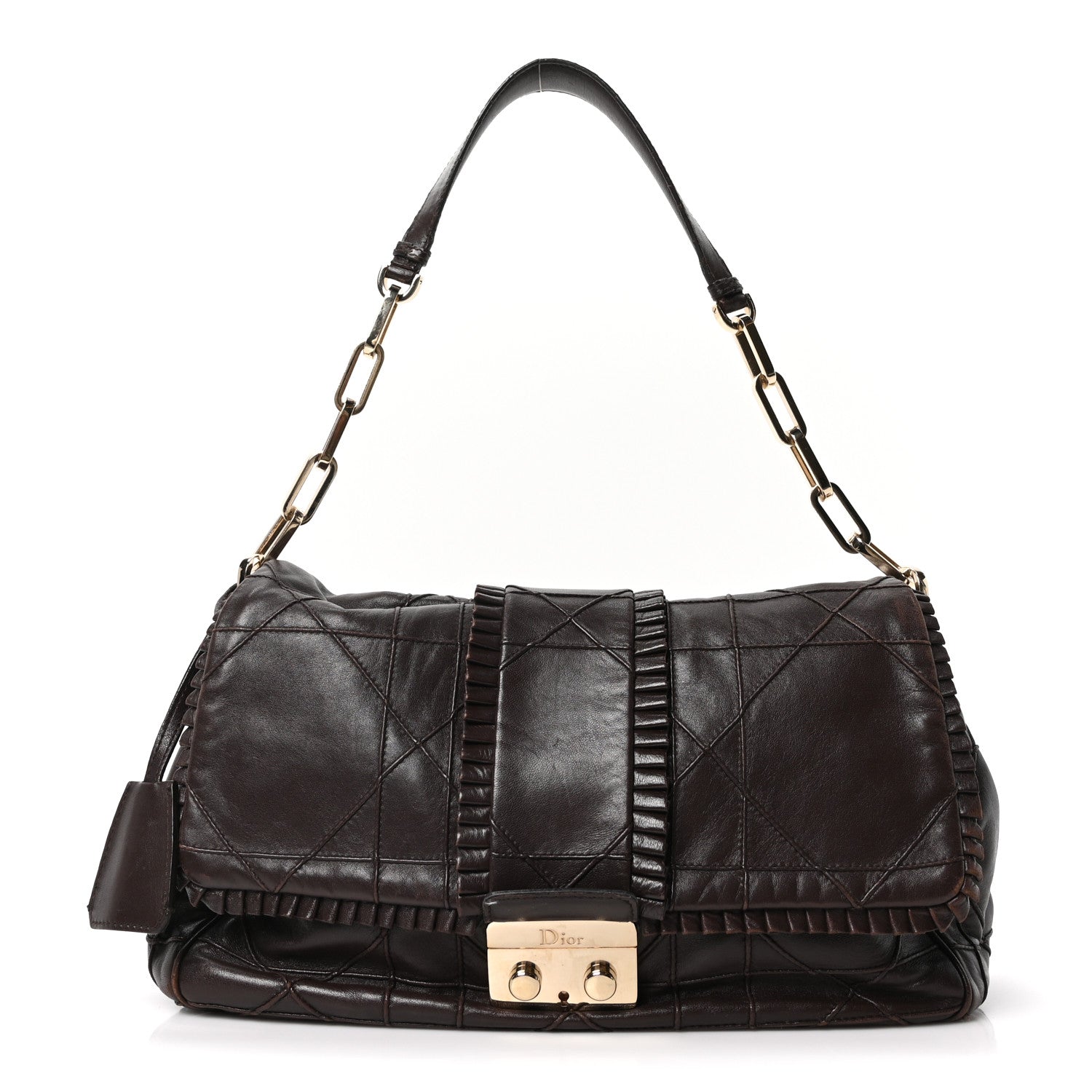 Christian Dior Lambskin Cannage Ruffle New Lock Flap Dark Brown 1 of 10
