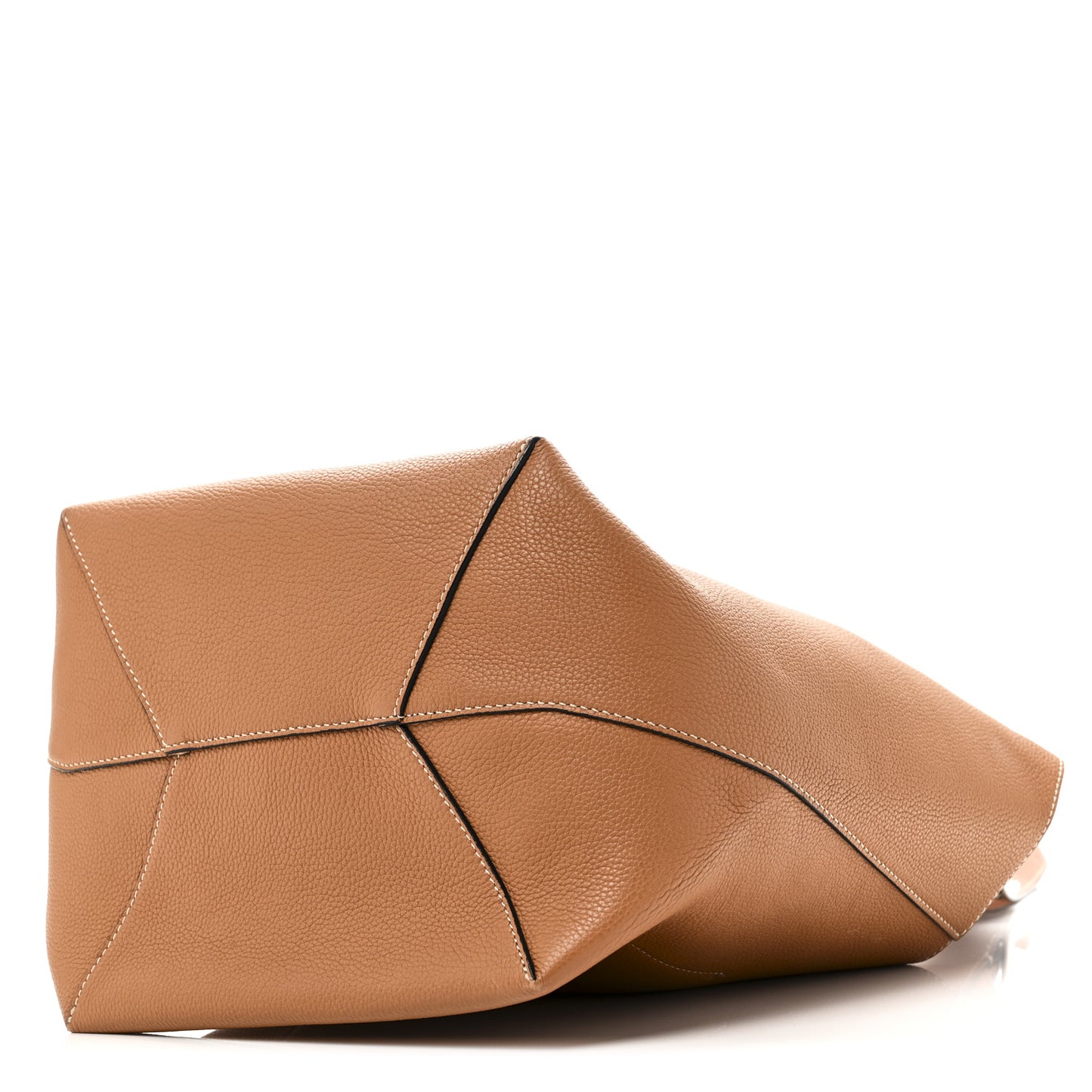 Calfskin Belted Balloon Bucket Shoulder Bag Tan