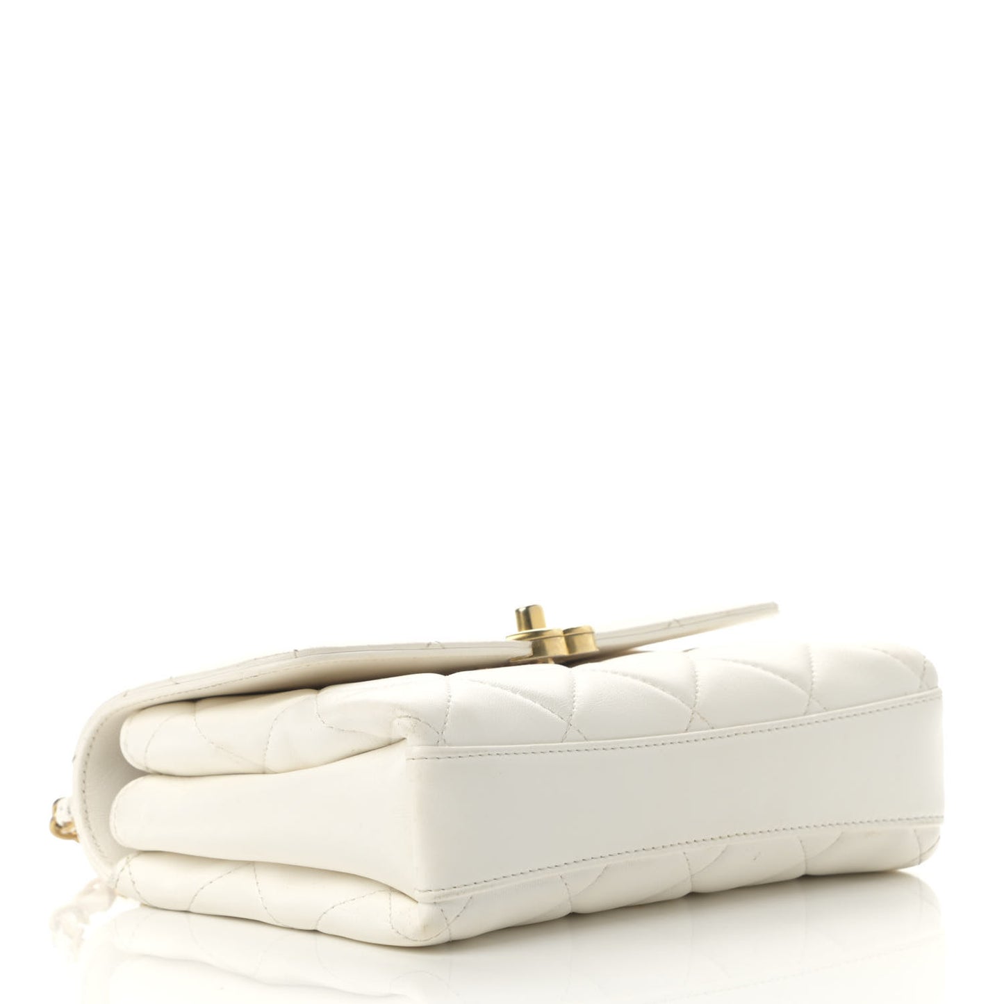 Lambskin Quilted Small CC Crystal Logo Chain Flap White