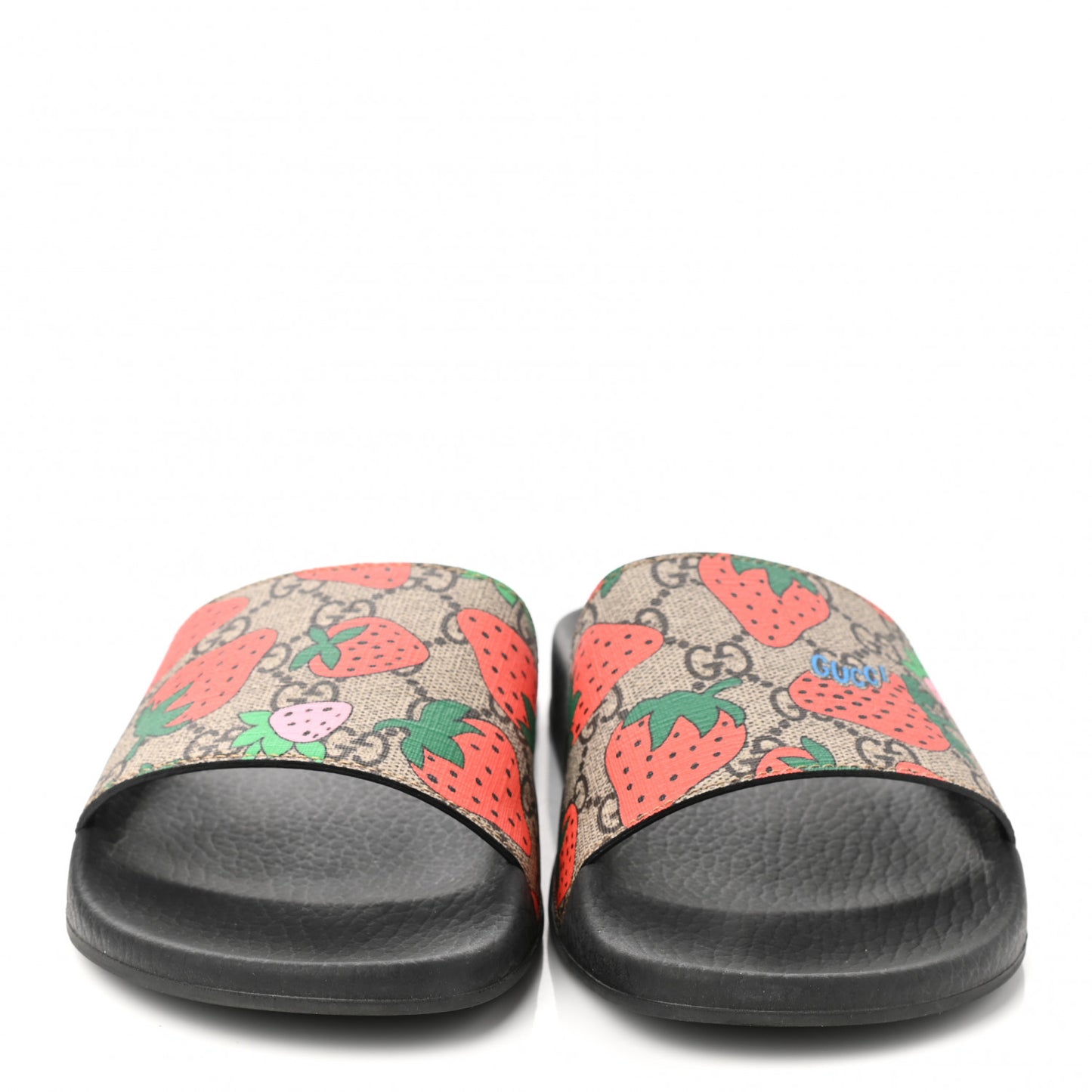 GG Supreme Monogram Strawberry Slide Sandals 39 Beige Multicolor