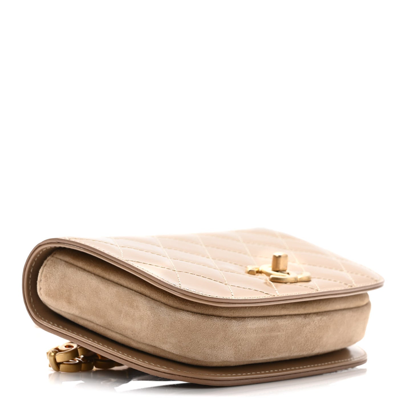 Shiny Calfskin Quilted Suede Goatskin Belt Bag Beige