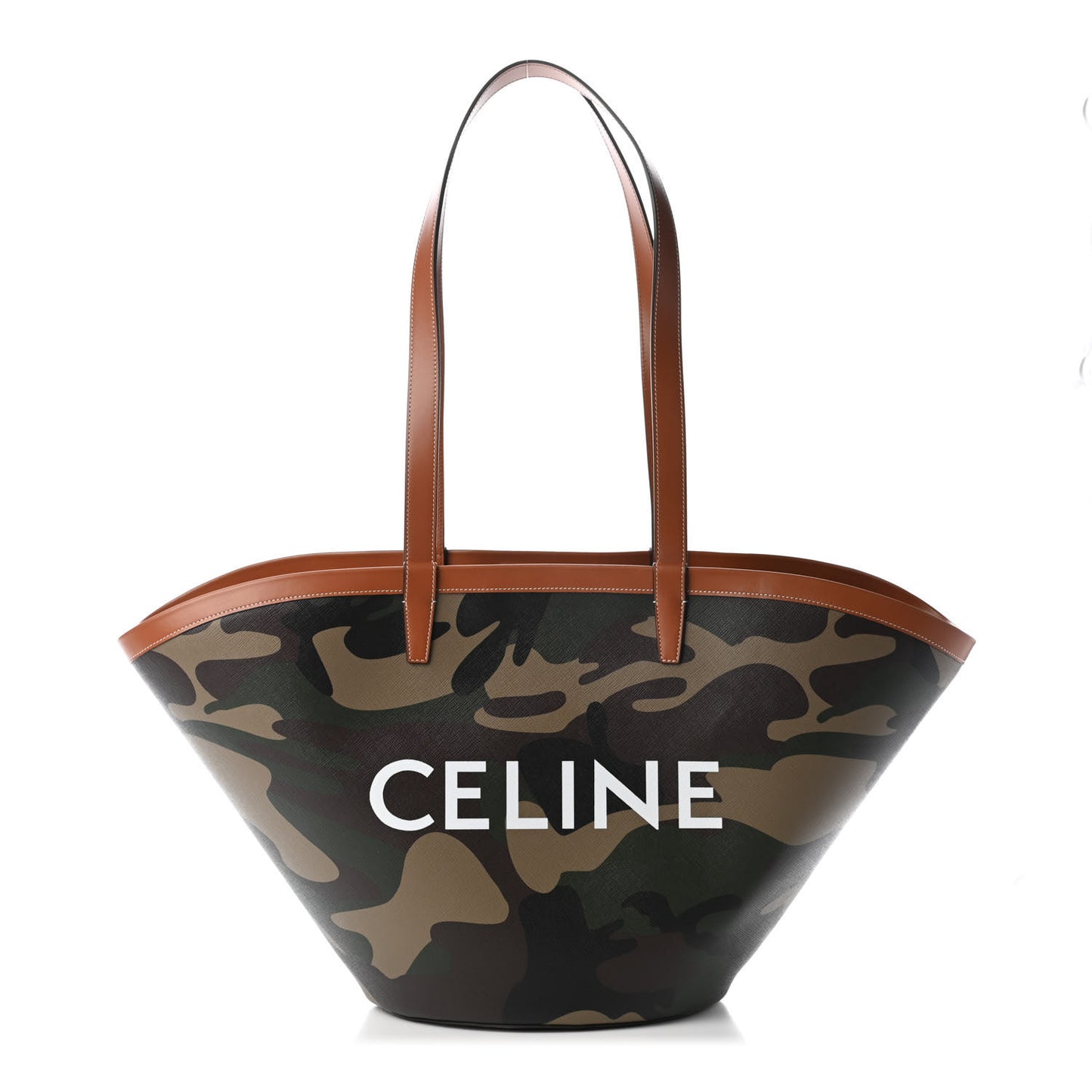 Canvas Calfskin Camouflage Large Couffin Logo Tote Khaki