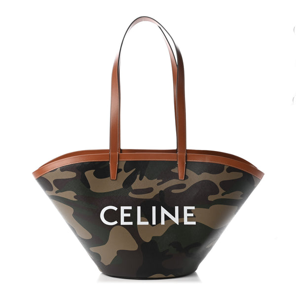 Celine Canvas Calfskin Camouflage Large Couffin Logo Tote Khaki