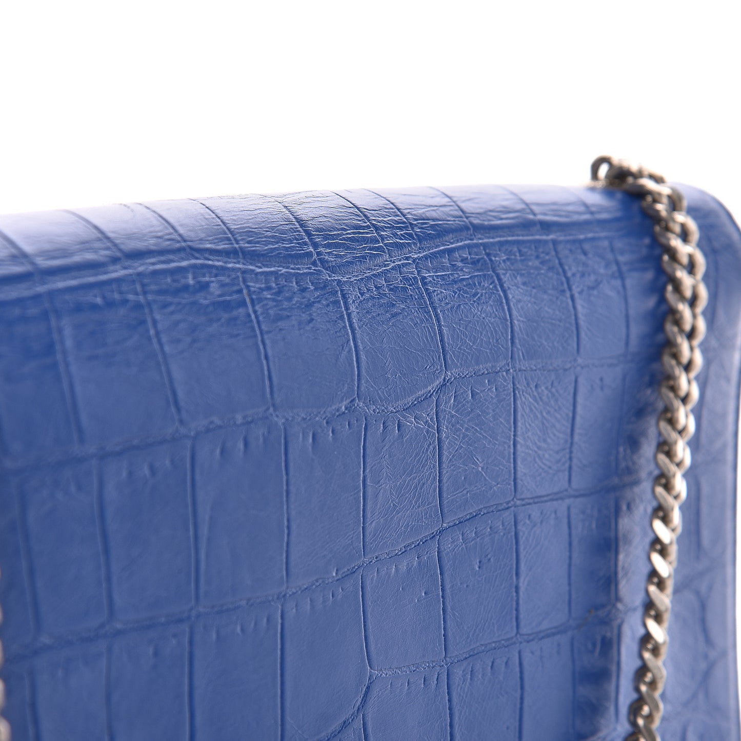 Calfskin Crocodile Embossed Medium Classic Monogram Kate Tassel Satchel Bleu Majorelle