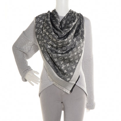 Louis Vuitton Wool Silk Monogram Denim Shawl Black 5 of 5