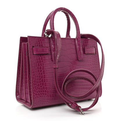 Saint Laurent Calfskin Crocodile Embossed Nano Sac De Jour Violet 8 of 9