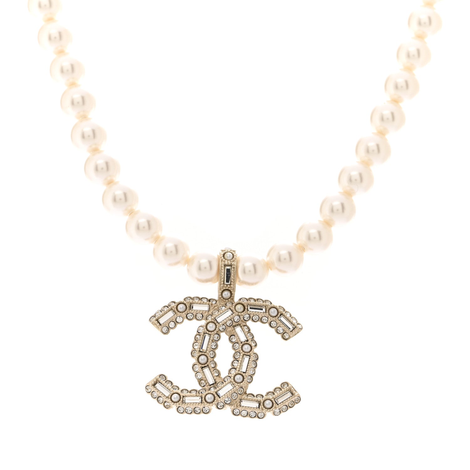 Chanel Pearl Crystal Baguette CC Short Necklace Gold 4 of 6