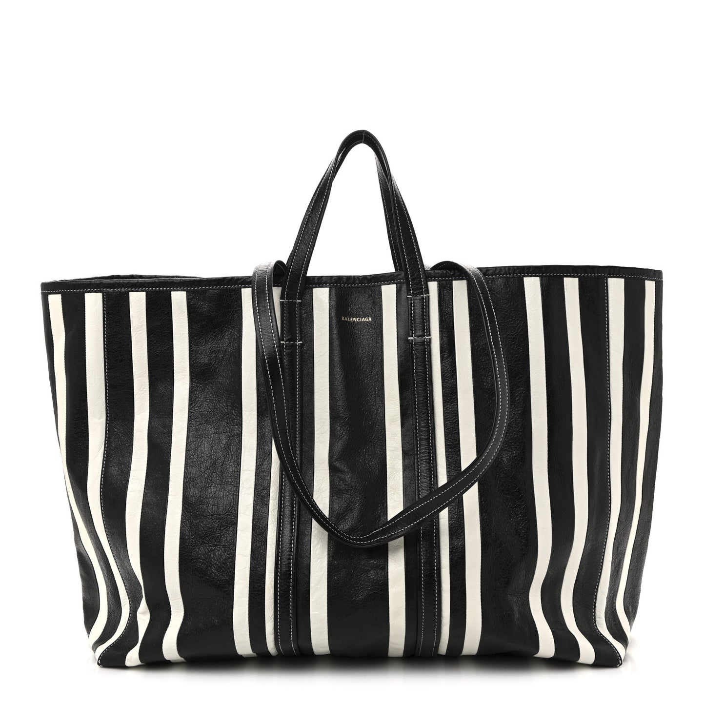 Agneau Arena Striped Patchwork East West Barbes Shopper Black White