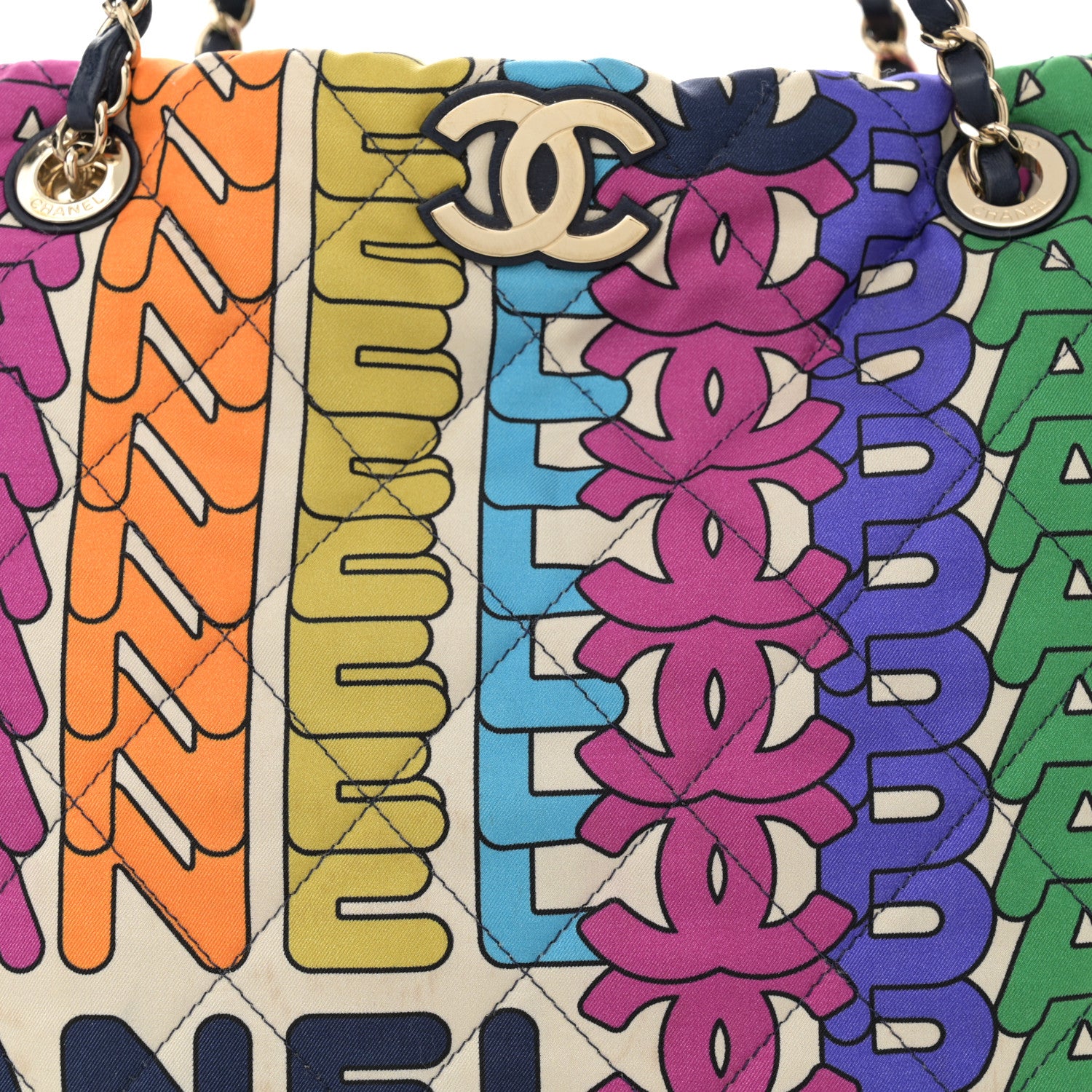 Chanel Printed Fabric Quilted Logo Large Shopping Tote Multicolor 8 of 11