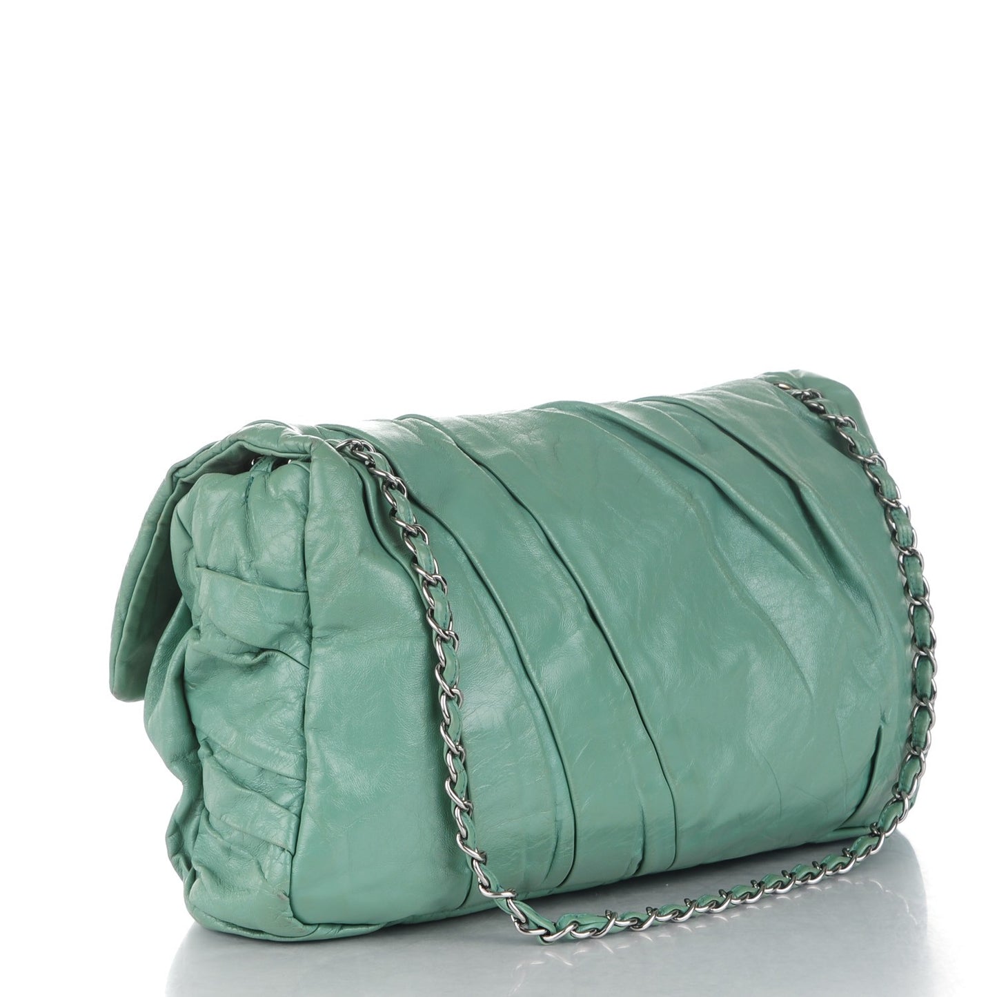 Glazed Calfskin Twisted Maxi Flap Green