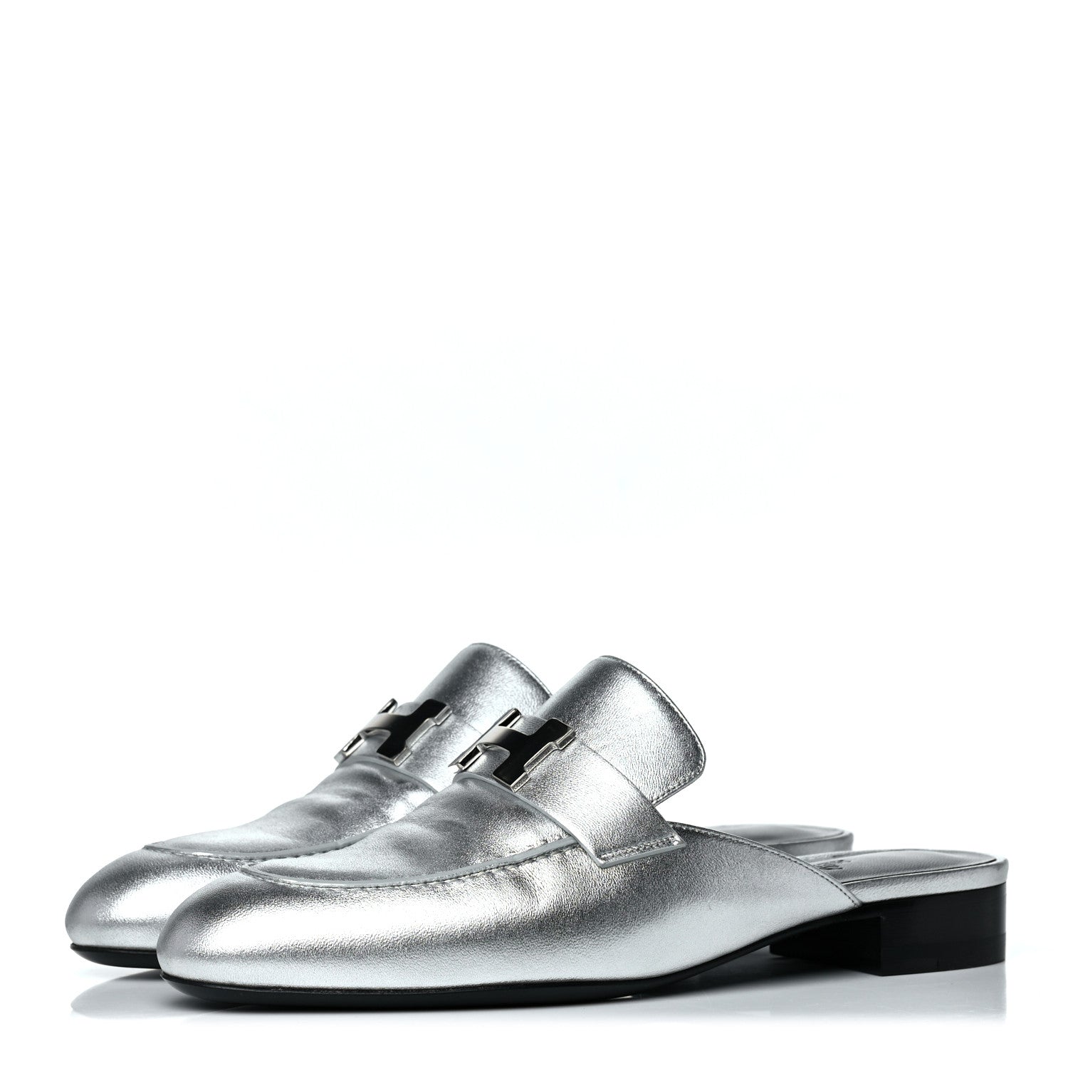 Hermes Metallic Nappa Trocadero Mule 37.5 Gris Argento 3 of 16