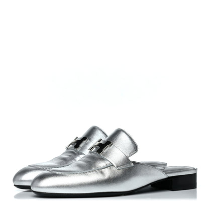 Hermes Metallic Nappa Trocadero Mule 37.5 Gris Argento 3 of 16