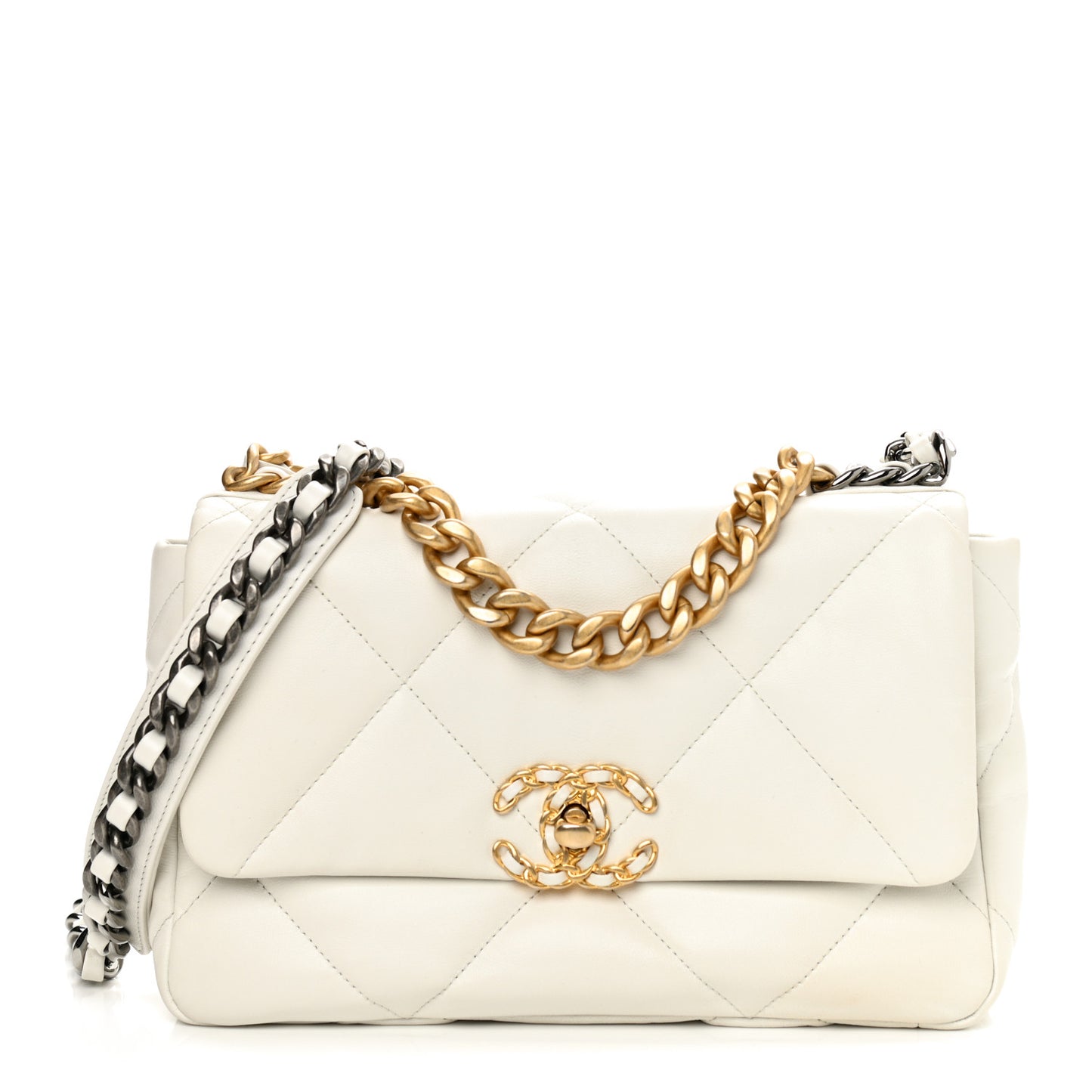 Goatskin Quilted Medium Chanel 19 Flap White