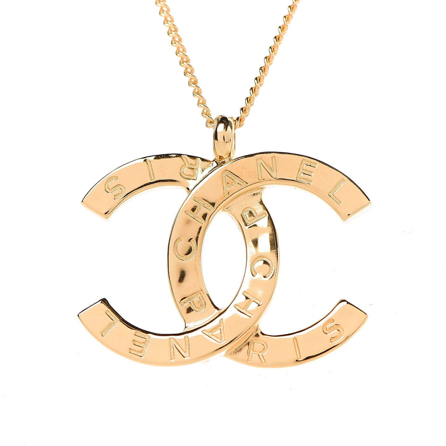 Metal CC Paris Button Necklace Gold