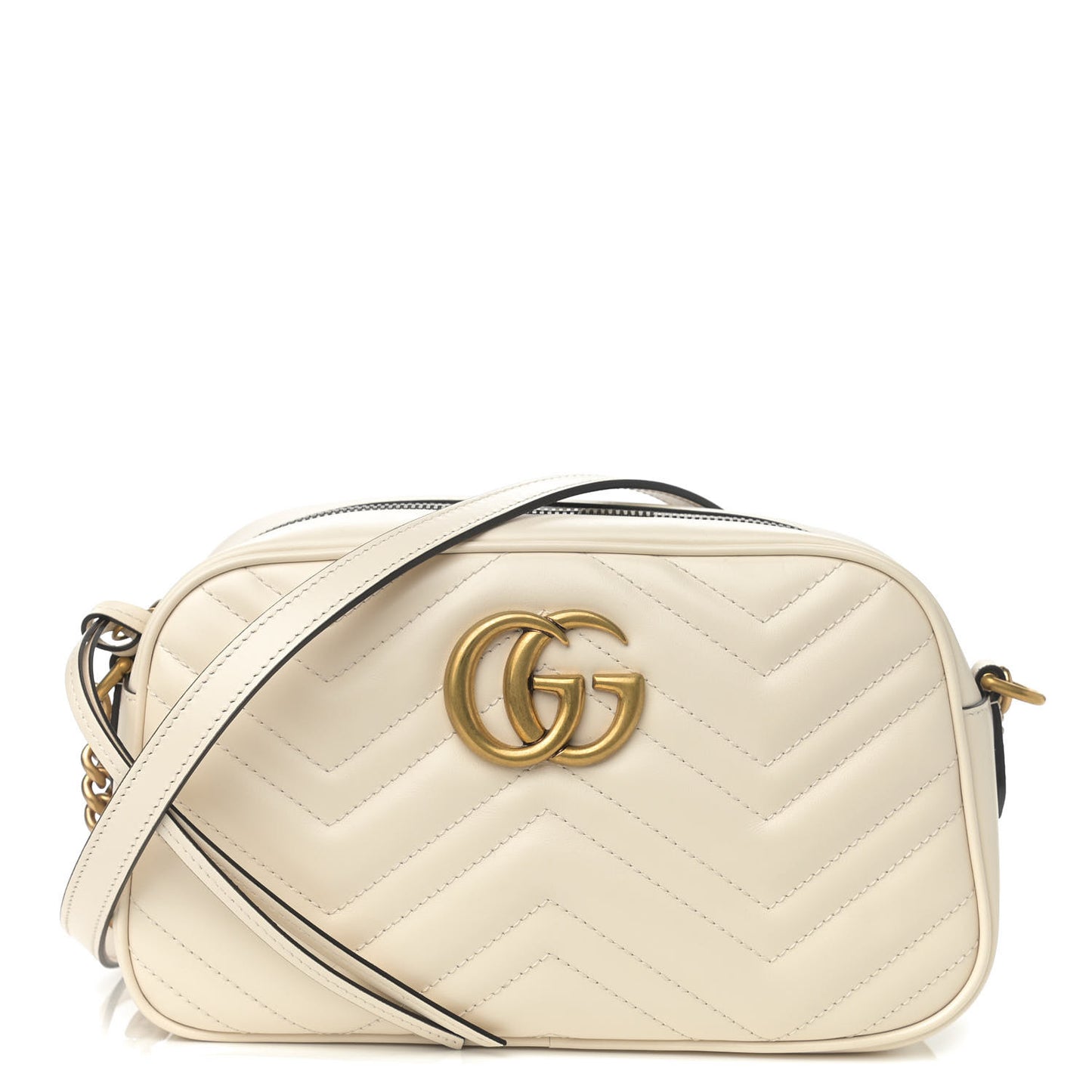 Calfskin Matelasse Small GG Marmont Chain Shoulder Bag White