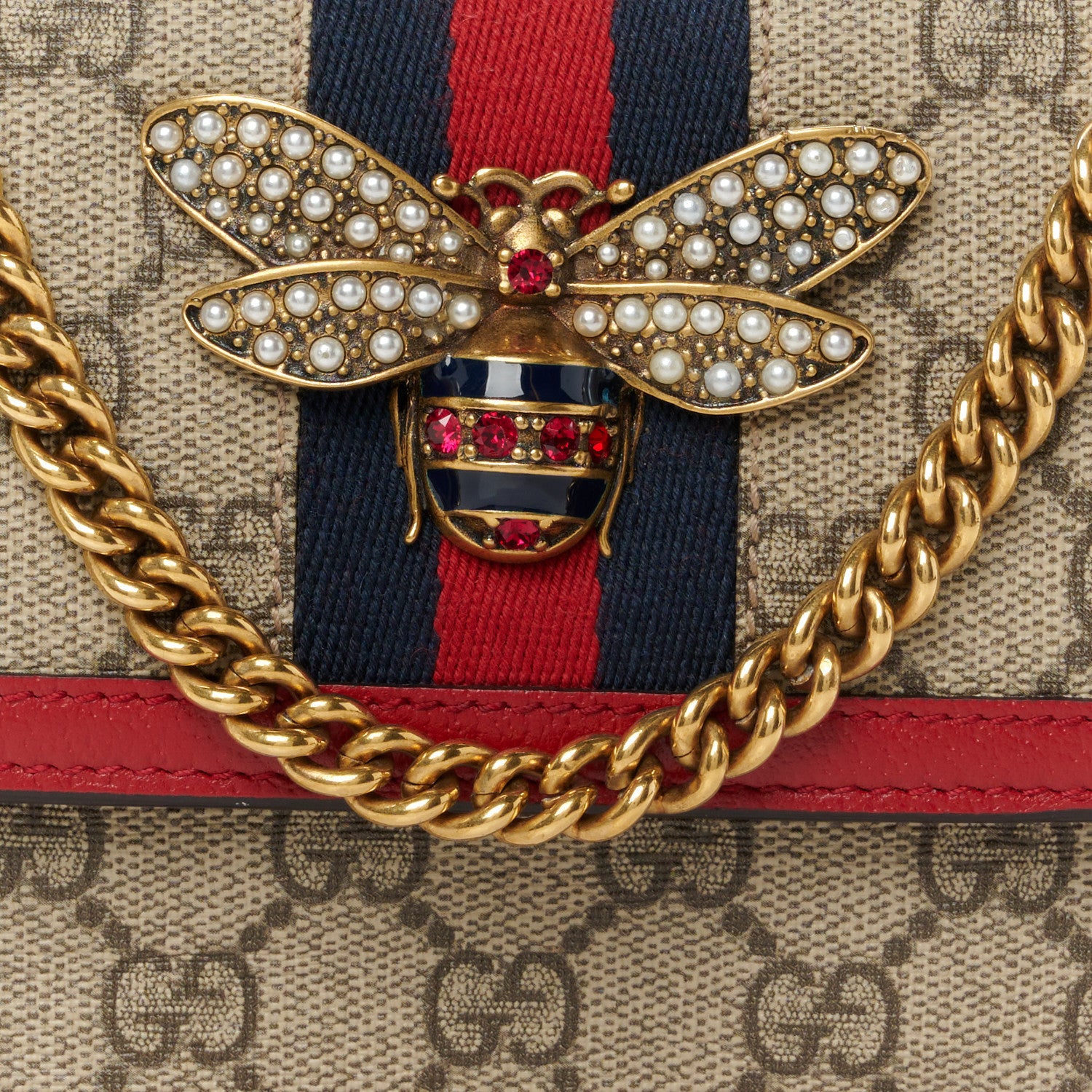 Gucci GG Supreme Monogram Web Queen Margaret Chain Wallet Red 7 of 11