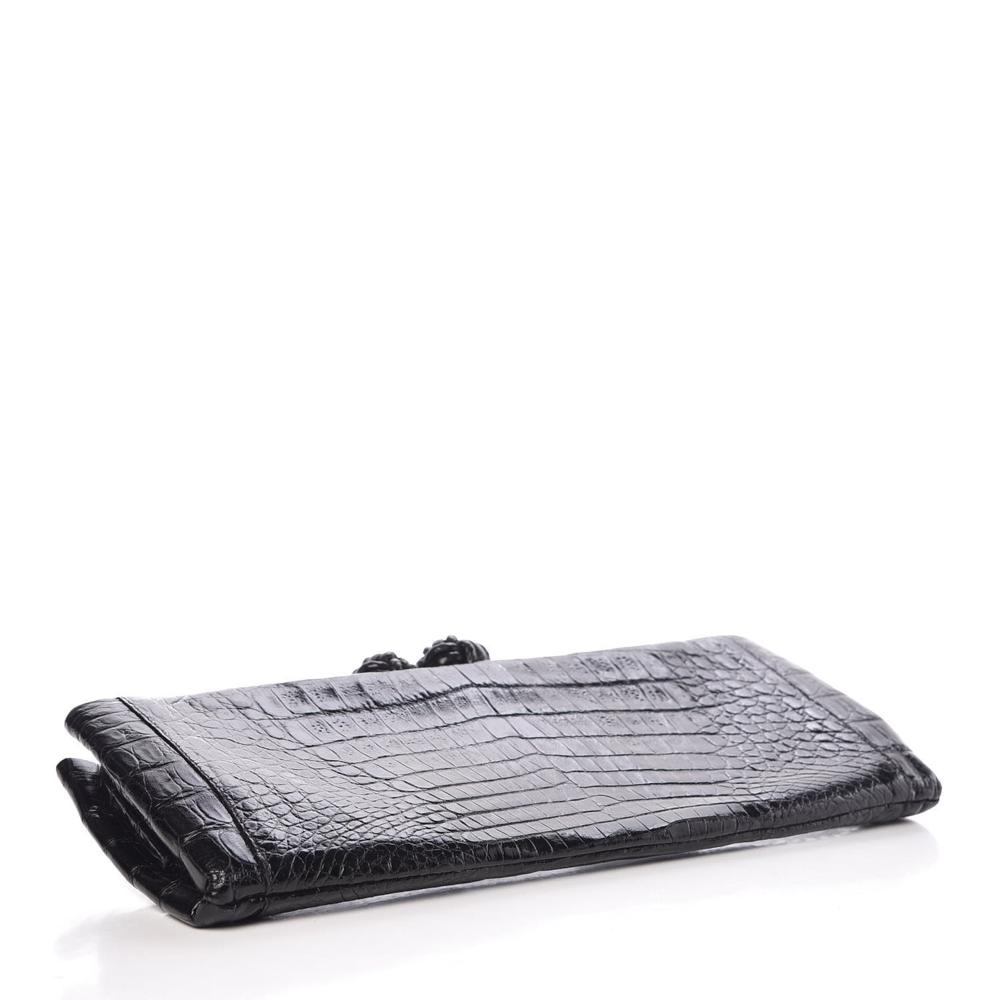 Glossy Crocodile Knot Top Clutch Black