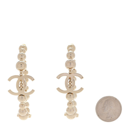 Chanel Metal Bead CC Hoop Earrings Gold 2 of 5
