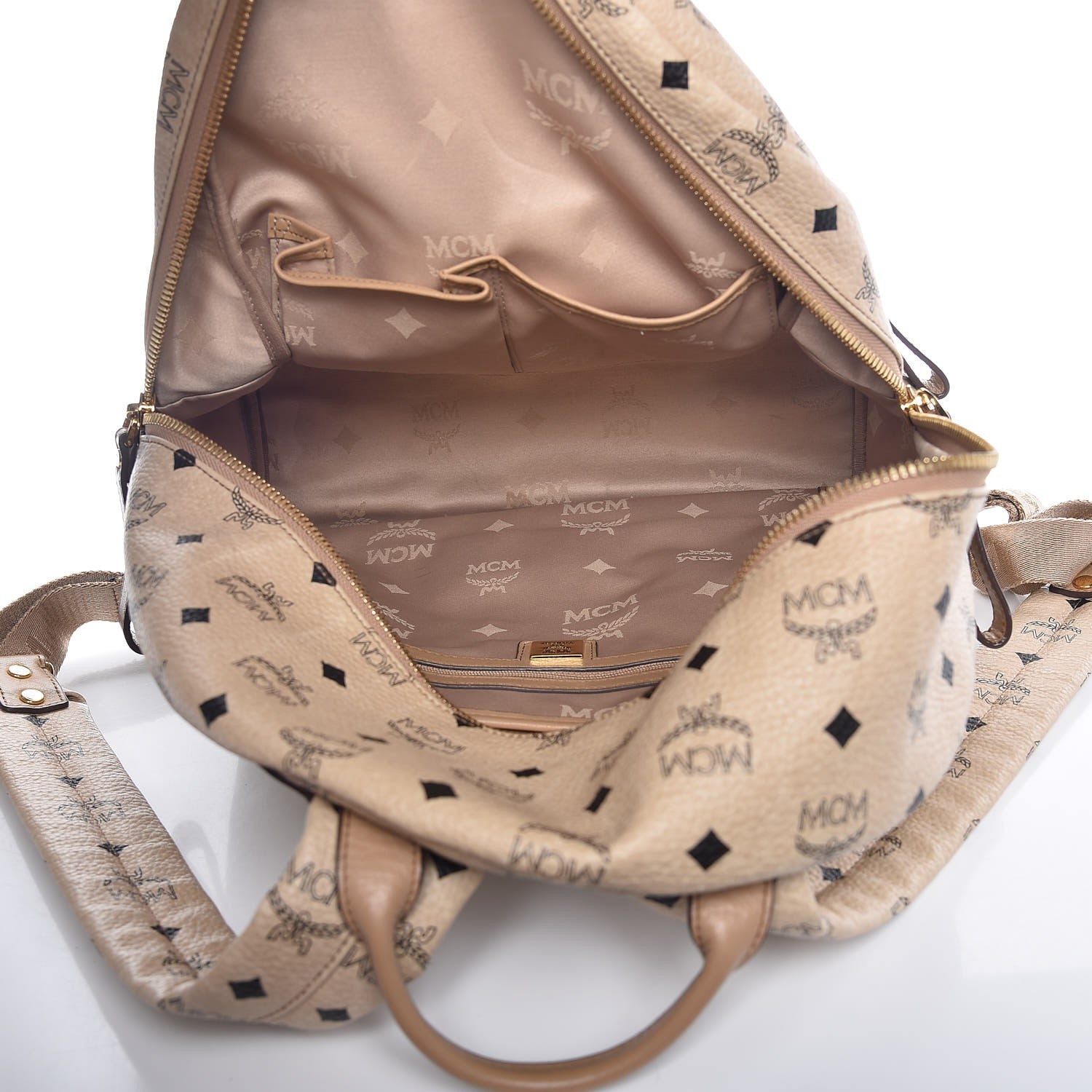 MCM Visetos Medium Studded Stark Backpack Beige 6 of 10