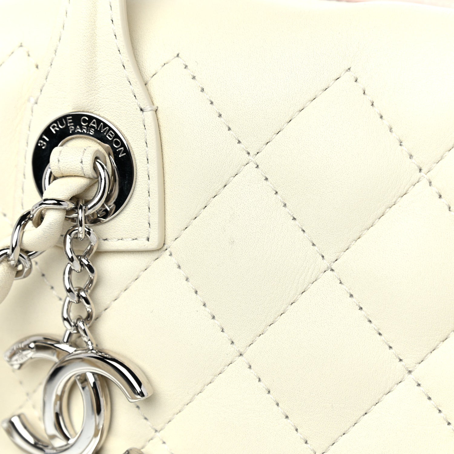 Chanel Calfskin Quilted Feather Weight Bowling Bag Ivory Light Pink 13 of 14
