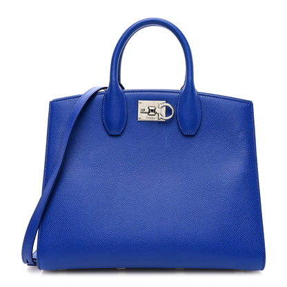 Salvatore Ferragamo Hammered Calfskin Medium The Studio Box Bag Blue 1 of 9