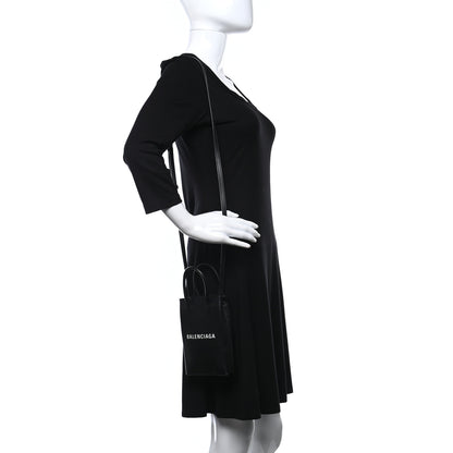Balenciaga Squared Calfskin Logo Shopping Phone Holder Bag Black 2 of 9